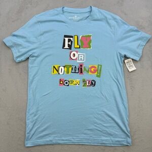 Born Fly Graphic T Shirt Mens Large Blue Fly Or Nothing Ransom Note Streetwear